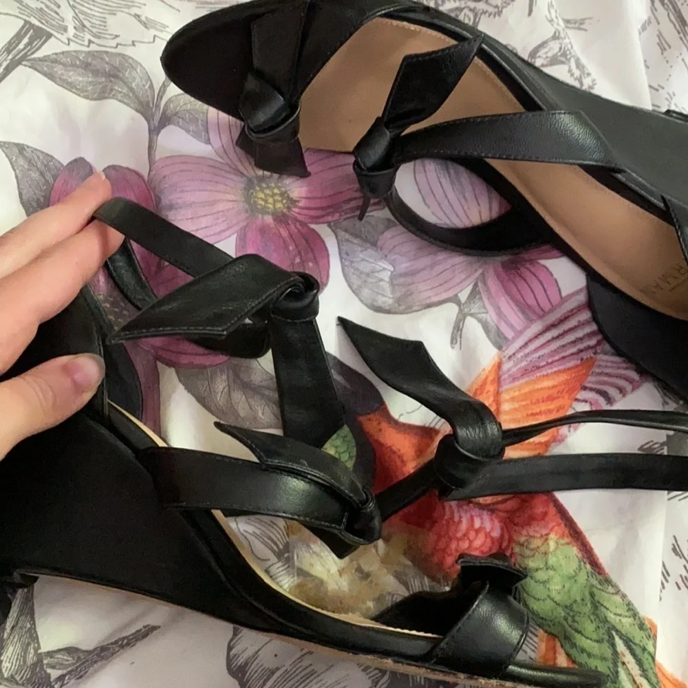 Alexandre Birman / black Lolita Giana anabela leather bow embellished wedge 36.5